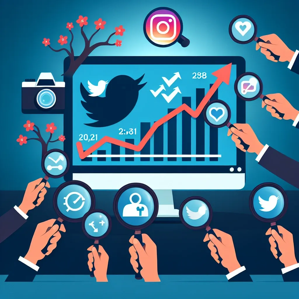 "Person analyzing social media engagement metrics on a smartphone with graphs and follower statistics, representing tools to track followers and unfollowers on Twitter and Instagram."