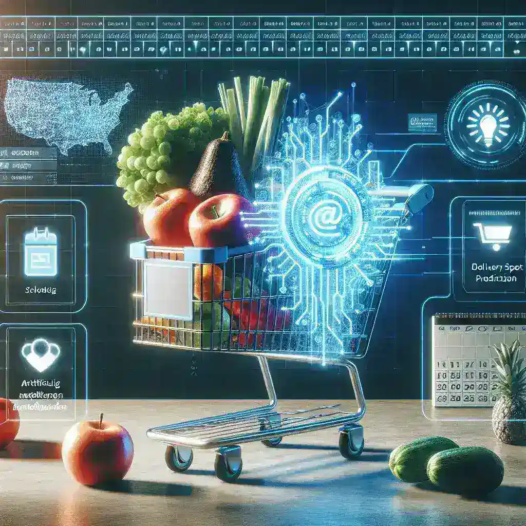 "Amazon Fresh employee utilizing AI technology to optimize grocery delivery slots, showcasing innovative logistics solutions for efficient online grocery shopping in the U.S."